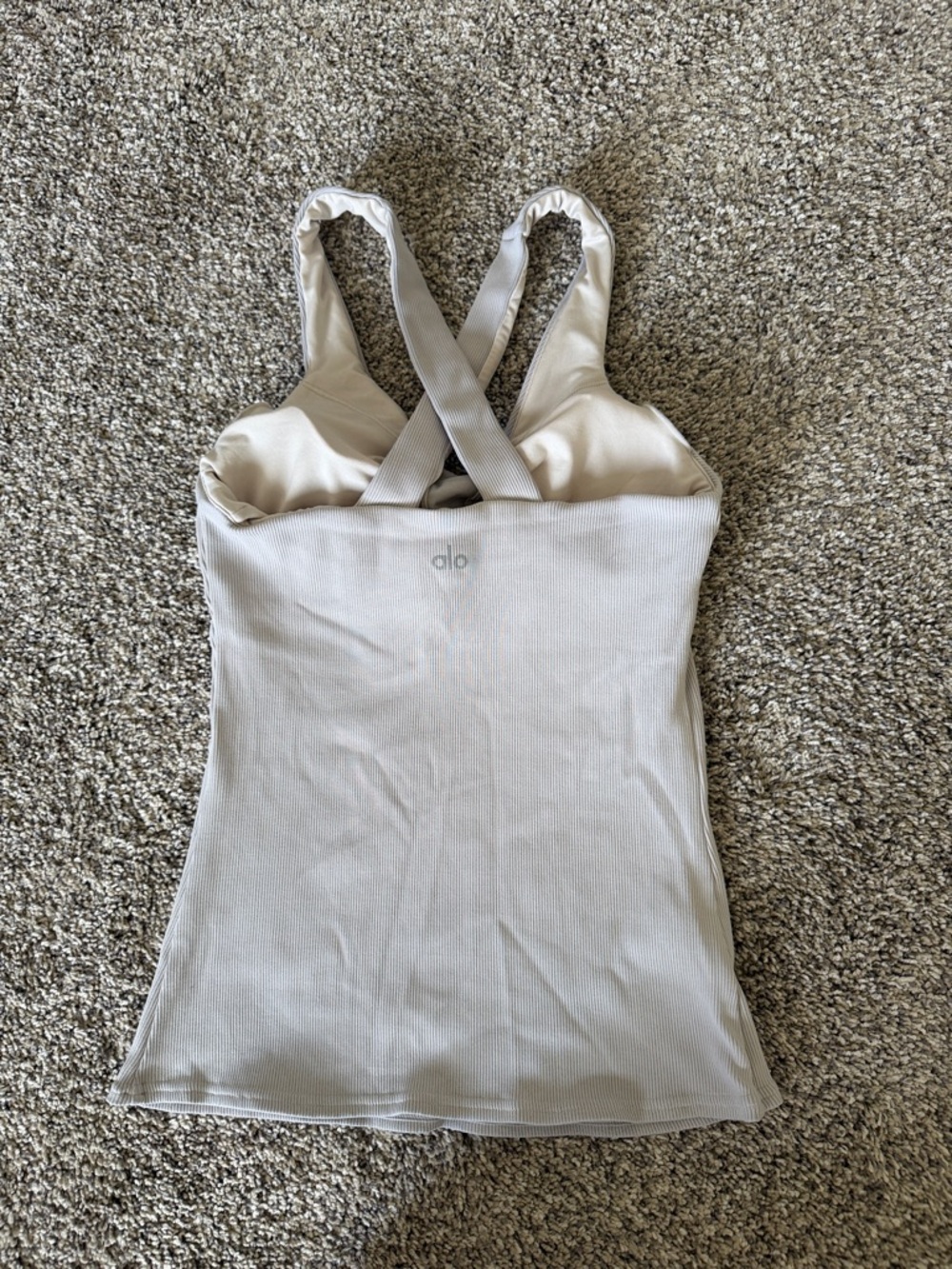 ALO Yoga Light Gray Ribbed Cross-Back Tank Top - Picture 2 of 3